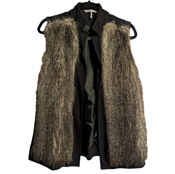 French Connection Faux Fur Black Vest Size Women's L - Picture 1 of 5